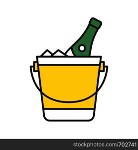 Champagne bucket color icon. Alcoholic beverage. Wine bottle in bucket with ice. Isolated vector illustration. Champagne bucket color icon