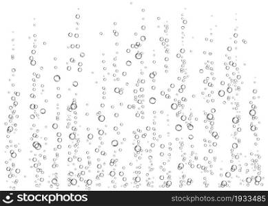 Champagne. Effervescent drink. Underwater fizzing air bubbles on white background. Fizzy sparkles in water, sea, aquarium, ocean. Soda. Undersea vector texture.