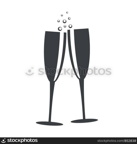 champagne glasses flat icon design, stock vector illustration