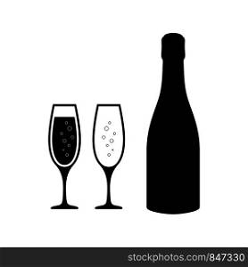 Champagne glasses icons with champagne bottle. Champagne glasses set. Eps10. Champagne glasses icons with champagne bottle. Champagne glasses set.