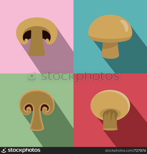 Champignon mushroom icons set. Flat illustration of 4 champignon mushroom vector icons for web. Champignon mushroom icons set, flat style