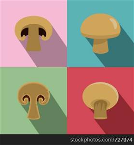 Champignon mushroom icons set. Flat illustration of 4 champignon mushroom vector icons for web. Champignon mushroom icons set, flat style