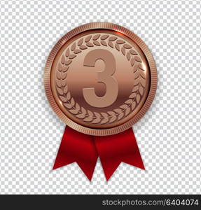 Champion Art Bronze Medal with Red Ribbon Icon Sign First Place Isolated on Transparent Background. Vector Illustration EPS10. Champion Art Bronze Medal with Red Ribbon Icon Sign First Place