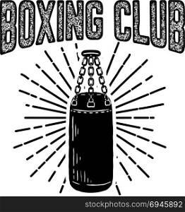 Champion boxing club. Emblem template with boxer punching bag. Design element for logo, label, emblem, sign. Vector illustration