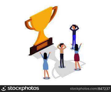 Champion cup with people in isometric design. Winner cup. Vector illustration. Eps10. Champion cup with people in isometric design. Winner cup. Vector illustration
