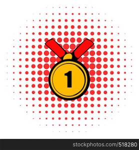 Champion gold medal icon in comics style isolated on white background. Champion gold medal icon, comics style