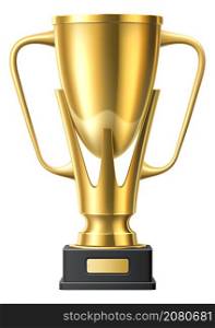 Champion prize. Golden winner award. Realistic trophy cup isolated on white background. Champion prize. Golden winner award. Realistic trophy cup