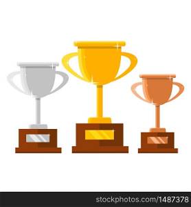 Champion trophy flat icon. Winner cup. Championship and leadership isolated illustration. First place winner concept. Vector. Championship and leadership isolated illustration. Winner concept. Vector. Champion trophy flat icon. Golden winner cup.