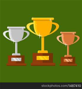 Champion trophy flat icon. Winner cup. Championship and leadership isolated illustration. First place winner concept. Vector. Championship and leadership isolated illustration. Winner concept. Vector. Champion trophy flat icon. Golden winner cup.
