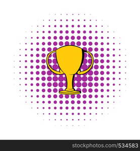 Champions gold cup icon in comics style isolated on white background. Champions gold cup icon, comics style