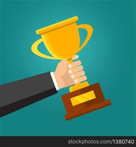 Championship and leadership isolated illustration. First place winner concept. Vector. Champion trophy flat icon. Golden winner cup.. Champion trophy flat icon. Golden winner cup. Championship and leadership isolated illustration. First place winner concept. Vector