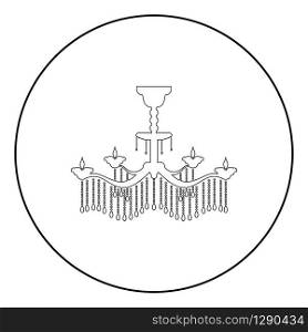 Chandelier icon in circle round outline black color vector illustration flat style simple image. Chandelier icon in circle round outline black color vector illustration flat style image