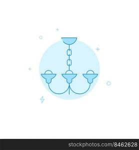 Chandelier on chain vector icon. Flat illustration. Filled line style. Blue monochrome design.. Chandelier on chain flat vector icon. Filled line style. Blue monochrome design.