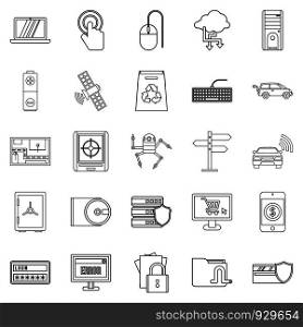 Change in technology icons set. Outline set of 25 change in technology vector icons for web isolated on white background. Change in technology icons set, outline style