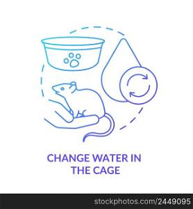 Change water in cage blue gradient concept icon. Taking care of rodents abstract idea thin line illustration. Preventing contaminants. Isolated outline drawing. Myriad Pro-Bold font used. Change water in cage blue gradient concept icon