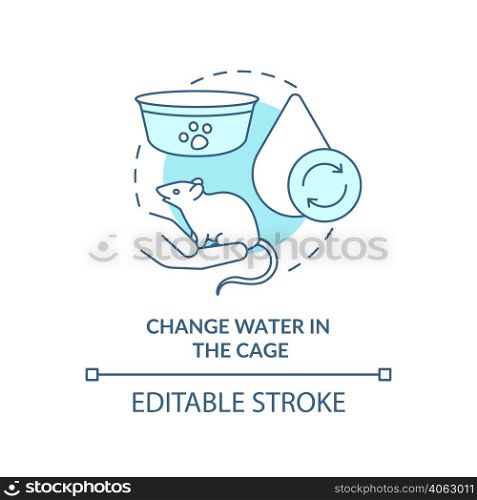 Change water in cage turquoise concept icon. Preventing contaminants abstract idea thin line illustration. Isolated outline drawing. Editable stroke. Arial, Myriad Pro-Bold fonts used. Change water in cage turquoise concept icon