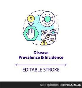 Changes in disease prevalence and incidence concept icon. Costly healthcare reason abstract idea thin line illustration. Isolated outline drawing. Editable stroke. Arial, Myriad Pro-Bold fonts used
. Changes in disease prevalence and incidence concept icon