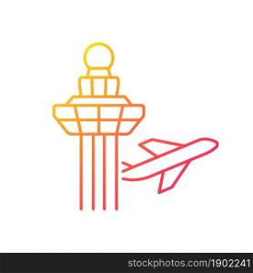 Changi airport control tower gradient linear vector icon. Visual observation from tower. Air traffic control. Thin line color symbol. Modern style pictogram. Vector isolated outline drawing. Changi airport control tower gradient linear vector icon