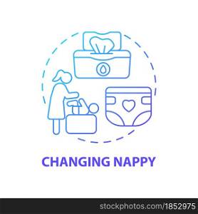 Changing nappy blue gradient concept icon. Child nursing abstract idea thin line illustration. Baby hygiene. Remove skin rash with powder and cream. Vector isolated outline color drawing. Changing nappy blue gradient concept icon