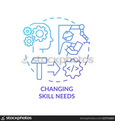 Changing skill needs blue gradient concept icon. Automation disadvantages abstract idea thin line illustration. Isolated outline drawing. Editable stroke. Roboto-Medium, Myriad Pro-Bold fonts used. Changing skill needs blue gradient concept icon