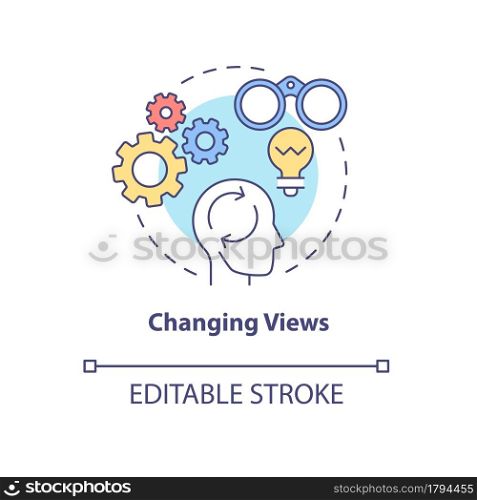 Changing views concept icon. Completing formal education. Knowledge and learning. Intelligence formation abstract idea thin line illustration. Vector isolated outline color drawing. Editable stroke. Changing views concept icon