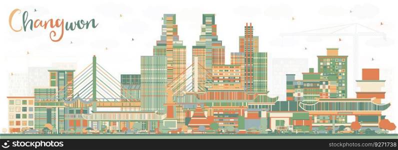 Changwon South Korea City Skyline with Color Buildings. Vector Illustration. Business Travel and Tourism Concept with Historic and Modern Architecture. Changwon Cityscape with Landmarks.