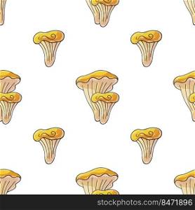 Chanterelles. Seamless pattern with forest mushrooms. Illustration in hand draw style. Autumn motives. Can be used for fabric and etc. Autumn mood. Illustration in hand draw style. Seamless pattern