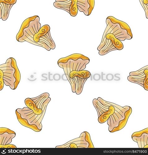 Chanterelles. Seamless pattern with forest mushrooms. Illustration in hand draw style. Autumn motives. Autumn mood. Illustration in hand draw style. Seamless pattern