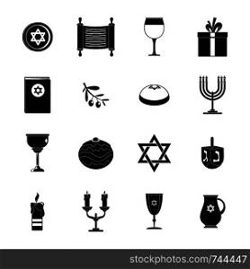 Chanukah jewish holiday icons set. Simple illustration of 16 chanukah jewish holiday vector icons for web. Chanukah jewish holiday icons set, simple style