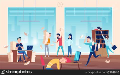 Chaos in office. Unorganized business boring asleep managers daily problems exact vector background. Illustration office work chaos, unorganized and stress. Chaos in office. Unorganized business boring asleep managers daily problems exact vector background