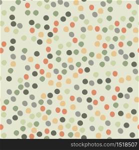 Chaotic dots seamless pattern on green background. Circle shapes wallpaper. Decorative backdrop for fabric design, textile print, wrapping, cover. Vector illustration.. Chaotic dots seamless pattern on green background. Circle shapes wallpaper.