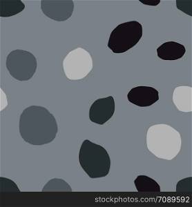 Chaotic pebble seamless pattern on gray background. Abstract geometric dotted texture. Random stones wallpaper. Vector illustration. Pebble seamless pattern. Random stones wallpaper illustration