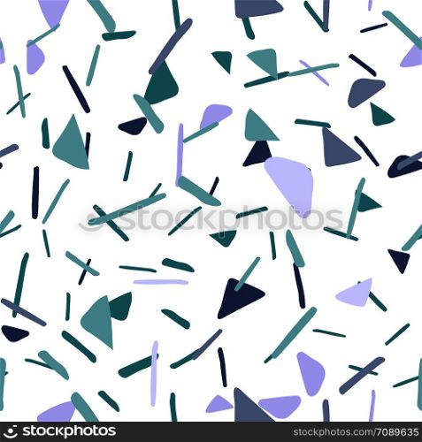 Chaotic shapes and elements splash seamless pattern on white background. Pastel colors.Texture for textile, postcard, wrapping paper, packaging. Vector illustration. Abstract chaotic shapes and elements seamless pattern.
