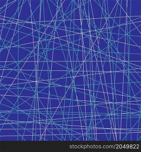 Chaotic straight blue white lines on blue background. Abstract vector illustration