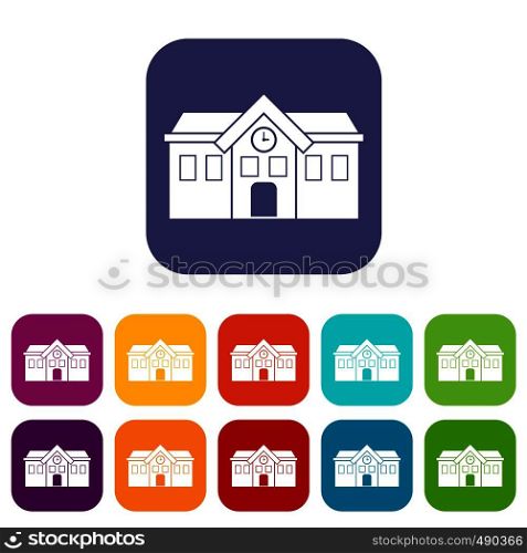 Chapel icons set vector illustration in flat style in colors red, blue, green, and other. Chapel icons set