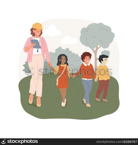 Chaperones isolated cartoon vector illustration. Adult supervisor leading children on the street, field trip security guard, kids walking together, chaperon for excursion vector cartoon.. Chaperones isolated cartoon vector illustration.