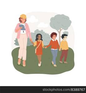 Chaperones isolated cartoon vector illustration. Adult supervisor leading children on the street, field trip security guard, kids walking together, chaperon for excursion vector cartoon.. Chaperones isolated cartoon vector illustration.