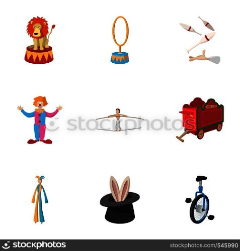 Chapiteau icons set. Cartoon illustration of 9 chapiteau vector icons for web. Chapiteau icons set, cartoon style