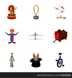 Chapiteau icons set. Cartoon illustration of 9 chapiteau vector icons for web. Chapiteau icons set, cartoon style