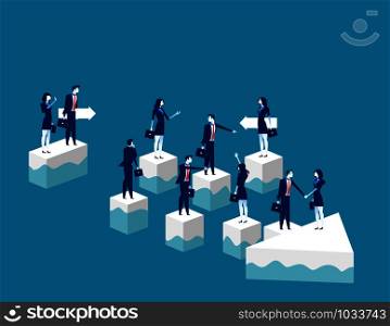 Character business team standing over cube pieces. Concept business vector illustration.
