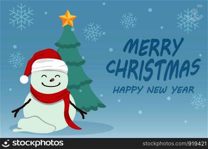 Character Cartoon Cute Christmas Day , Merry christmas happy new year festival , snow man , christmas tree snowflake and text , invitation card vector illustration