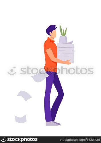 Character cartoon man office worker carries paper. Modern office work, businessman.. Character cartoon man office worker carries paper.