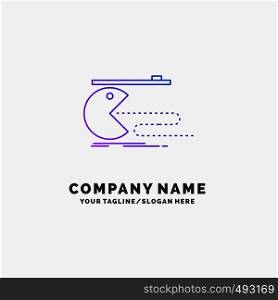 Character, computer, game, gaming, pacman Purple Business Logo Template. Place for Tagline. Vector EPS10 Abstract Template background