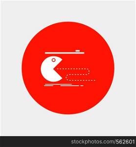 Character, computer, game, gaming, pacman White Glyph Icon in Circle. Vector Button illustration. Vector EPS10 Abstract Template background