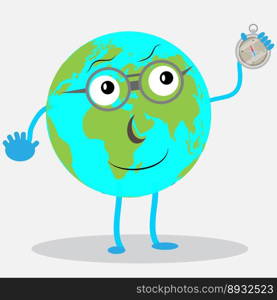 Character globe with compas. Earth cartoon, global planet world, icon person, map and compas. Vector abstract flat illustration. Character globe with compas