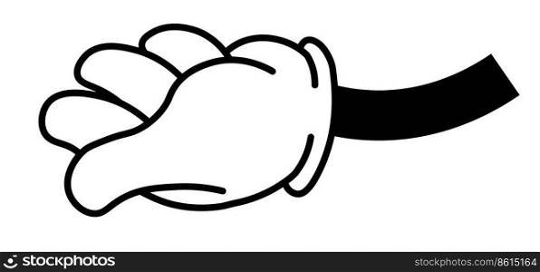 Character hand giving or asking, palm with fingers. Isolated hand gesture signs and body language. Non verbal communication and symbols in talking. Monochrome simple sketch, vector in flat style. Hand gesture, asking or giving arm sign vector