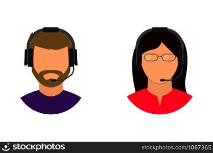 character man and woman operator chat support in flat style. character man and woman operator chat support in flat