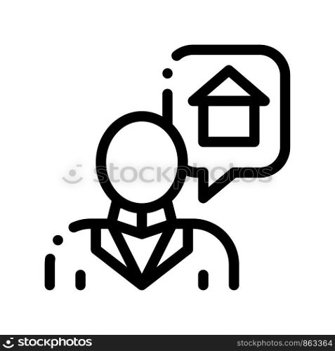 Character Man Thinking Dream Buy House Vector Icon Thin Line. Businessman Dreaming Want Sale Or Rent Building Apartment Home Linear Pictogram. Garage And Skyscraper Contour Illustration. Character Man Thinking Dream Buy House Vector Icon