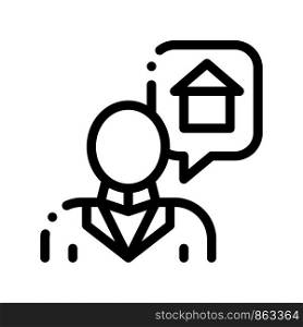 Character Man Thinking Dream Buy House Vector Icon Thin Line. Businessman Dreaming Want Sale Or Rent Building Apartment Home Linear Pictogram. Garage And Skyscraper Contour Illustration. Character Man Thinking Dream Buy House Vector Icon