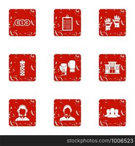 Character money icons set. Grunge set of 9 character money vector icons for web isolated on white background. Character money icons set, grunge style